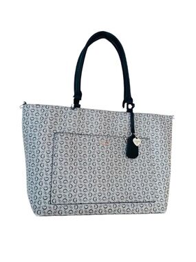 GUESS~ Stylish Large Gray Monogrammed Patterned Tote Bag w/Beige Lining